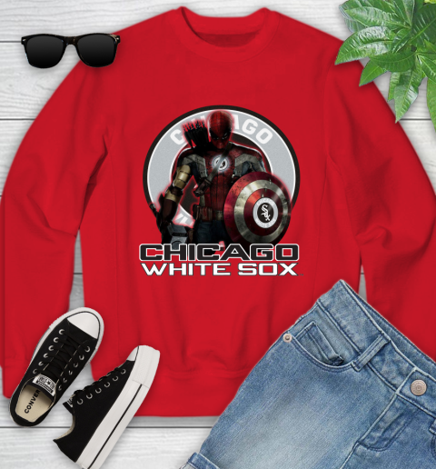 MLB Captain America Thor Spider Man Hawkeye Avengers Endgame Baseball Chicago White Sox Youth Sweatshirt 9