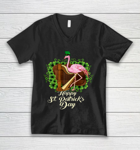 Irish Flamingo Green Saint Patrick Day Lucky St Pattys V-Neck T-Shirt