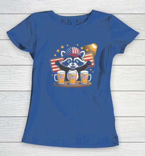 Raccoon red white and brew Funny Independence Day 4th of July Women's T-Shirt 6