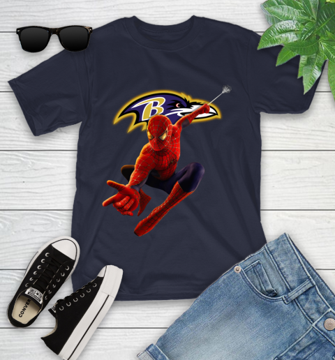 NFL Spider Man Avengers Endgame Football Baltimore Ravens Youth T-Shirt 3