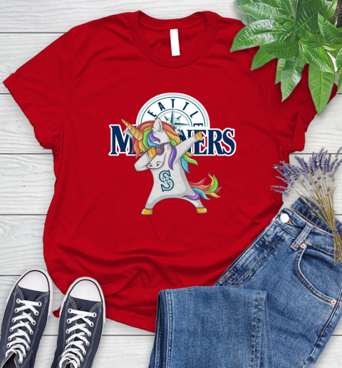 Seattle Mariners MLB Baseball Funny Unicorn Dabbing Sports Women's T-Shirt 9