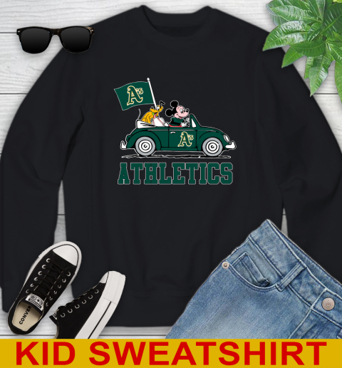 MLB Baseball Oakland Athletics Pluto Mickey Driving Disney Shirt Youth Sweatshirt - Image 3