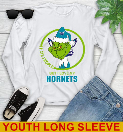 Charlotte Hornets NBA Christmas Grinch I Hate People But I Love My Favorite Basketball Team Youth Long Sleeve