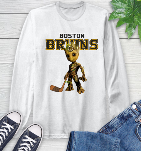 Boston Bruins NHL Hockey Groot Marvel Guardians Of The Galaxy Long Sleeve T-Shirt