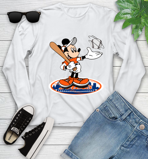 MLB Baseball New York Mets Cheerful Mickey Disney Shirt Youth Long Sleeve 2
