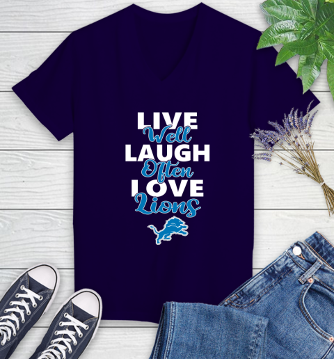 NFL Football Detroit Lions Live Well Laugh Often Love Shirt Women's V-Neck T-Shirt 3
