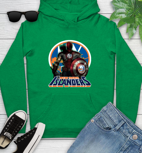 NHL Captain America Thor Spider Man Hawkeye Avengers Endgame Hockey New York Islanders Youth Hoodie 7
