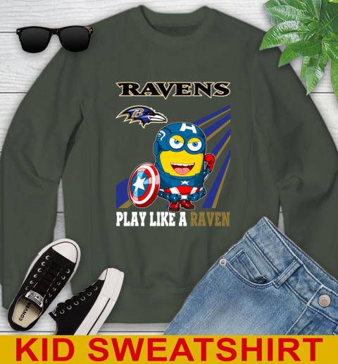 NFL Football Baltimore Ravens Captain America Marvel Avengers Minion Shirt Youth Sweatshirt 8