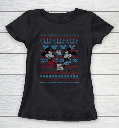 Disney Mickey And Minnie Mouse Christmas Ugly Sweater Style Women's T-Shirt