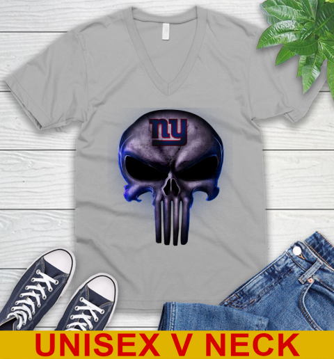 New York Giants NFL Football Punisher Skull Sports V-Neck T-Shirt 3