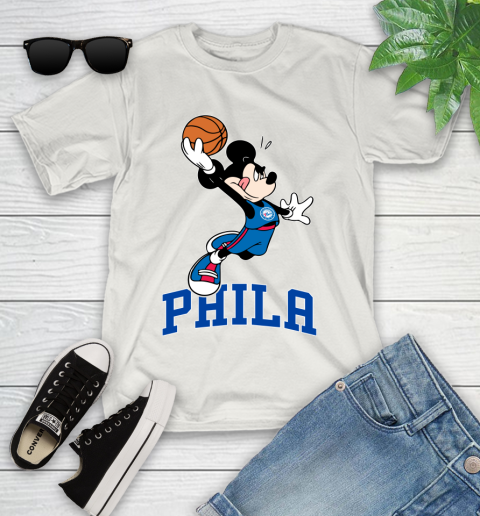 NBA Basketball Philadelphia 76ers Cheerful Mickey Mouse Shirt Youth T-Shirt 12