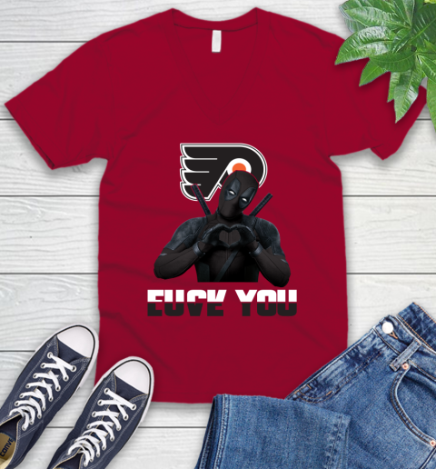 NHL Philadelphia Flyers Deadpool Love You Fuck You Hockey Sports V-Neck T-Shirt 7