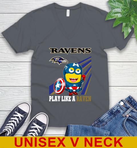 NFL Football Baltimore Ravens Captain America Marvel Avengers Minion Shirt V-Neck T-Shirt 4