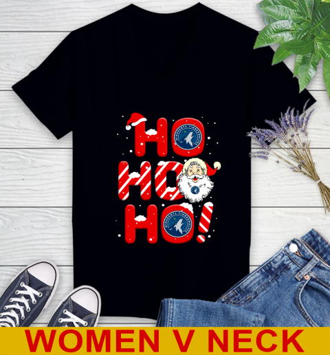 Minnesota Timberwolves NBA Basketball Ho Ho Ho Santa Claus Merry Christmas Shirt Women's V-Neck T-Shirt