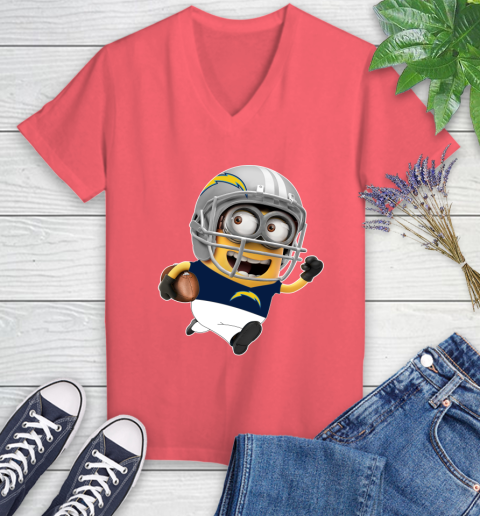 NFL San Diego Chargers Minions Disney Football Sports Women's V-Neck T-Shirt 6