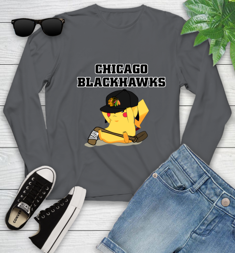 NHL Pikachu Hockey Sports Chicago Blackhawks Youth Long Sleeve 8