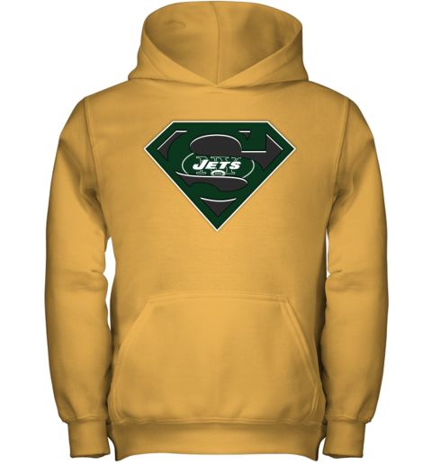 NFL New York Jets LOGO Superman dn7p nfl new york jets logo superman youth hoodie 43 front gold