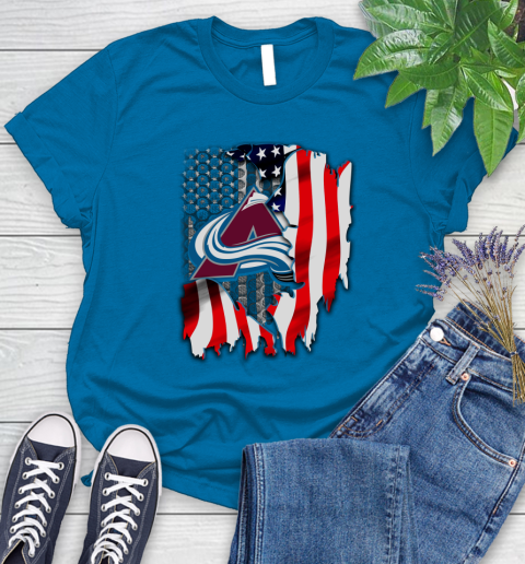 Colorado Avalanche NHL Hockey American Flag Women's T-Shirt 10