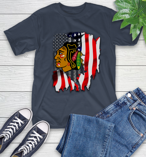 Chicago Blackhawks NHL Hockey American Flag T-Shirt 3