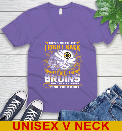 NHL Hockey Boston Bruins Mess With Me I Fight Back Mess With My Team And They'll Never Find Your Body Shirt V-Neck T-Shirt 8