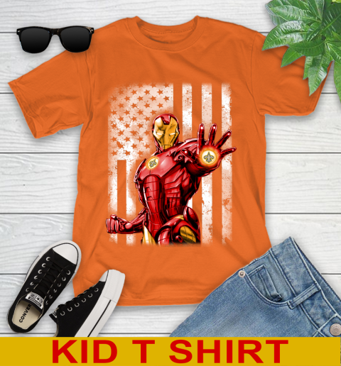 New Orleans Saints NFL Football Iron Man Avengers American Flag Shirt Youth T-Shirt 8