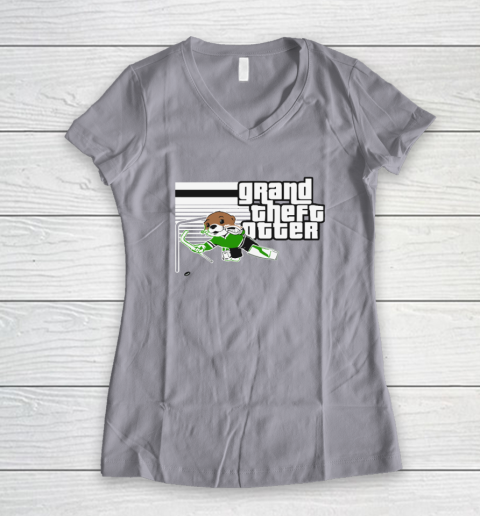 Jake Oettinger Grand Theft Otter Dallas Hockey Women's V-Neck T-Shirt 2