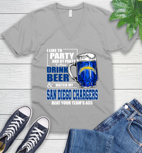 NFL I Like To Party And By Party I Mean Drink Beer and Watch My Los Angeles Chargers Beat Your Team's Ass Football V-Neck T-Shirt 3