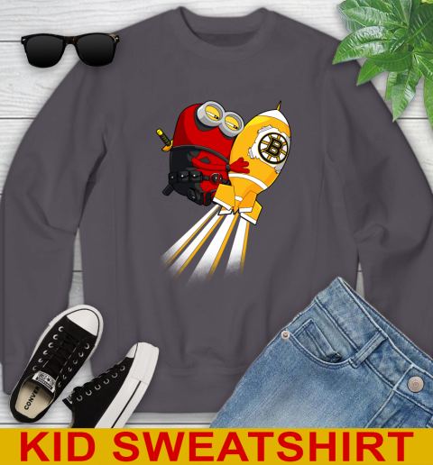 NHL Hockey Boston Bruins Deadpool Minion Marvel Shirt Youth Sweatshirt 5