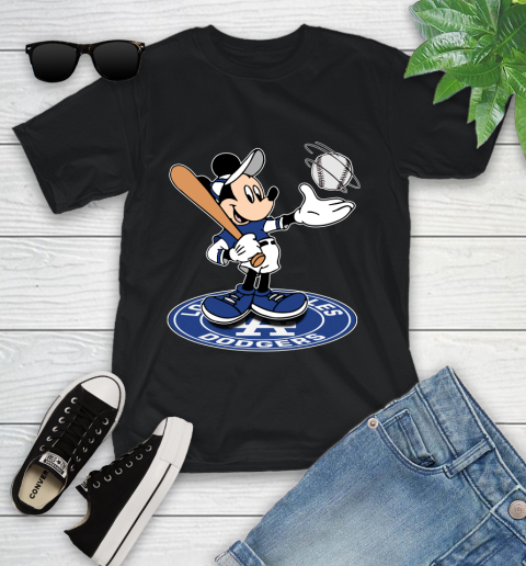 MLB Baseball Los Angeles Dodgers Cheerful Mickey Disney Shirt Youth T-Shirt