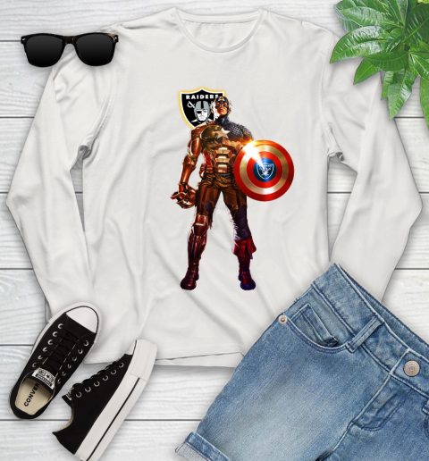 NFL Captain America Marvel Avengers Endgame Football Sports Oakland Raiders Youth Long Sleeve 12