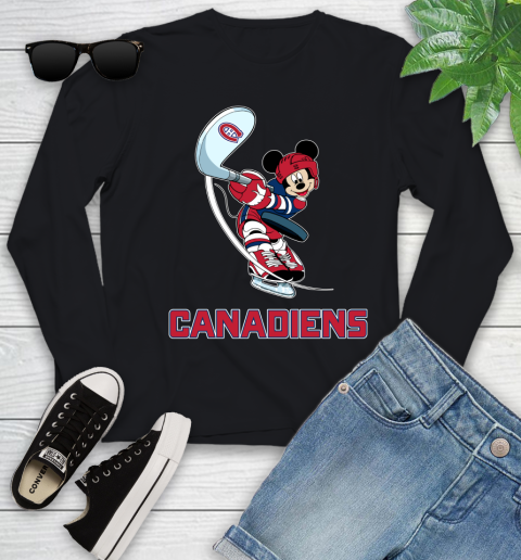 NHL Hockey Montreal Canadiens Cheerful Mickey Mouse Shirt Youth Long Sleeve