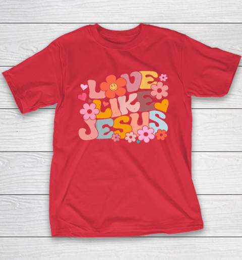 Love Like Jesus Christian Bible Verse Trendy Floral Heart Youth T-Shirt 7
