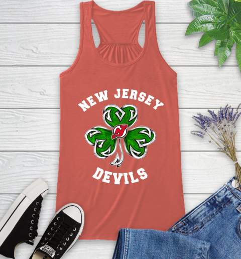 NHL New Jersey Devils Three Leaf Clover St Patrick's Day Hockey Sports Racerback Tank 3
