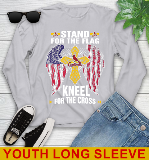 MLB Baseball St.Louis Cardinals Stand For Flag Kneel For The Cross Shirt Youth Long Sleeve 6 MLB Baseball St.Louis Cardinals Stand For Flag Kneel For The Cross Shirt Youth Long Sleeve - Image 6