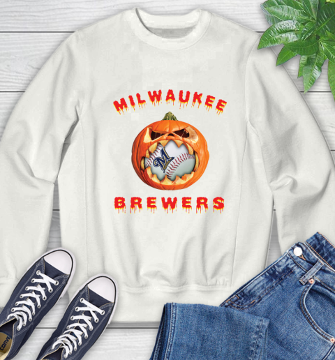 MLB Milwaukee Brewers Halloween Pumpkin Baseball Sports Sweatshirt