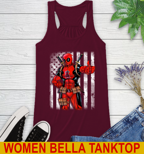 MLB Baseball Los Angeles Angels Deadpool American Flag Shirt Racerback Tank 2