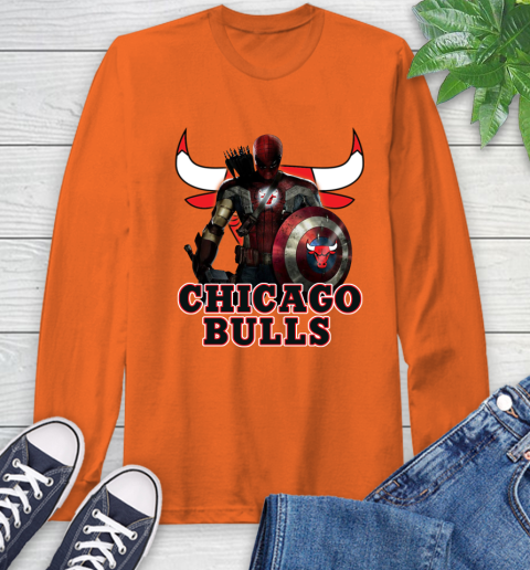 Chicago Bulls NBA Basketball Captain America Thor Spider Man Hawkeye Avengers Long Sleeve T-Shirt 5