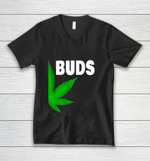 Best Buds Couples Matching BFF Marijuana Leaf Weed Buds V-Neck T-Shirt