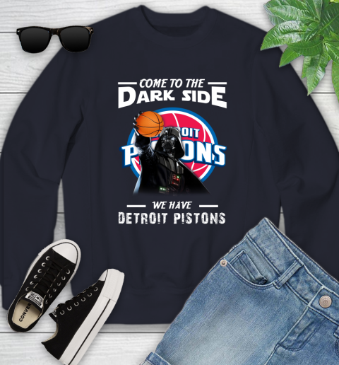 NBA Come To The Dark Side We Have Detroit Pistons Star Wars Darth Vader Basketball Youth Sweatshirt 2