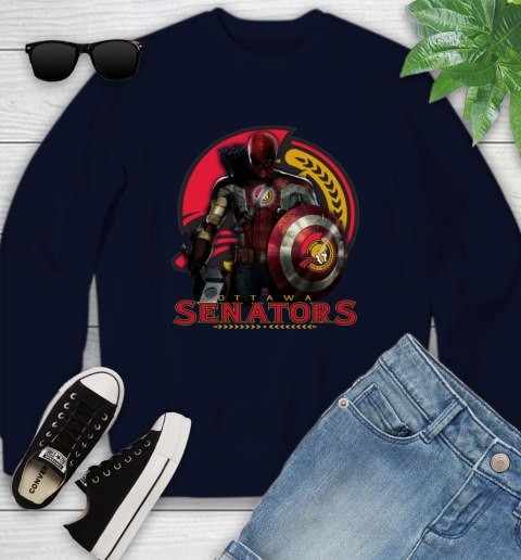 NHL Captain America Thor Spider Man Hawkeye Avengers Endgame Hockey Ottawa Senators Youth Sweatshirt 3