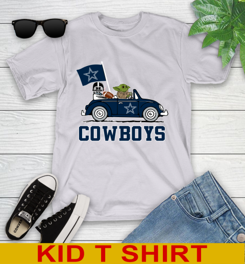 NFL Football Dallas Cowboys Darth Vader Baby Yoda Driving Star Wars Shirt Youth T-Shirt 5