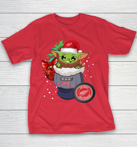 Detroit Red Wings Christmas Baby Yoda Star Wars Funny Happy NHL Youth T-Shirt 9
