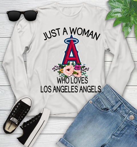 MLB Just A Woman Who Loves Los Angeles Angels Baseball Sports Youth Long Sleeve