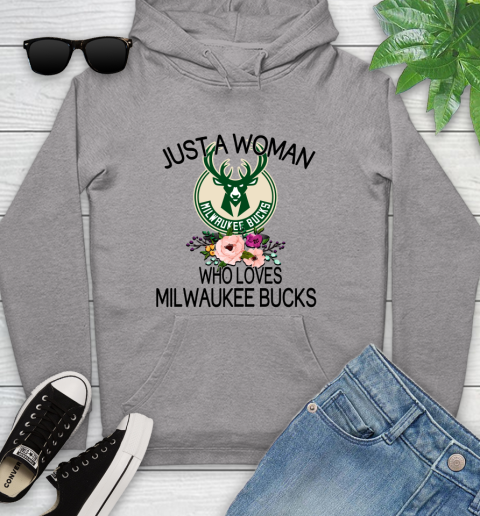 NBA Just A Woman Who Loves Milwaukee Bucks Basketball Sports Youth Hoodie 4