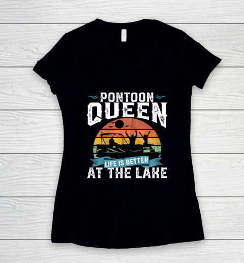 Pontoon Queen Funny Boating Lake Pontooning Women's V-Neck T-Shirt