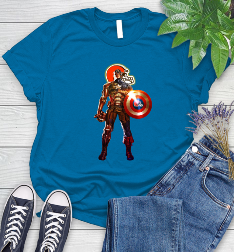 NFL Captain America Marvel Avengers Endgame Football Sports Cleveland Browns Women's T-Shirt 7