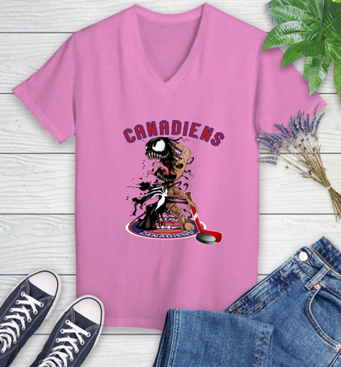 NHL Montreal Canadiens Hockey Venom Groot Guardians Of The Galaxy Women's V-Neck T-Shirt 14