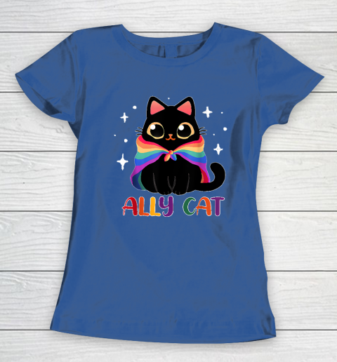 Ally Cat LGBT Gay Rainbow Pride Flag Funny Cat Lover Women's T-Shirt 6