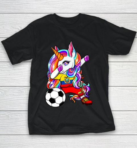 Dabbing Unicorn Ecuador Soccer Fans Jersey Flag Football Youth T-Shirt