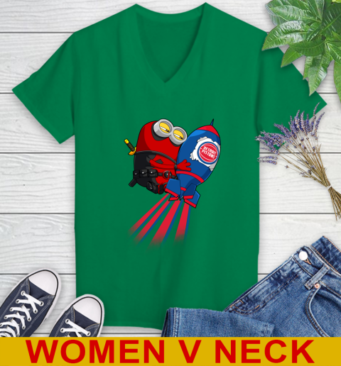 NBA Basketball Detroit Pistons Deadpool Minion Marvel Shirt Women's V-Neck T-Shirt 5